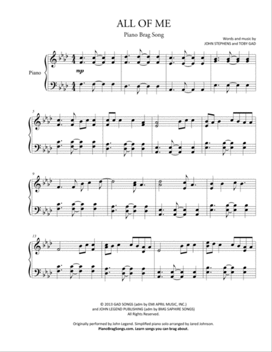 All Of Me Easy Piano scores gallery preview page 2