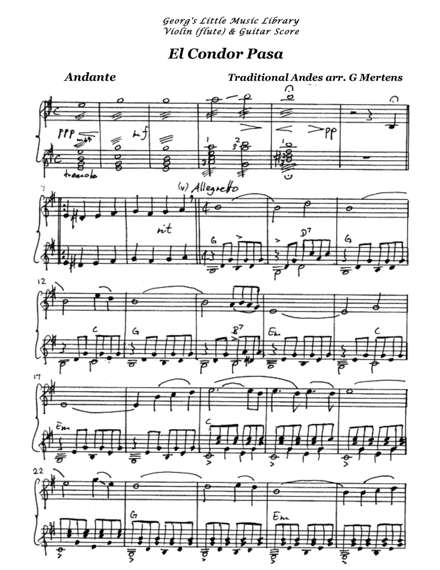 El Condor Pasa for cello / violin & guitar Small Ensemble scores gallery preview page 4