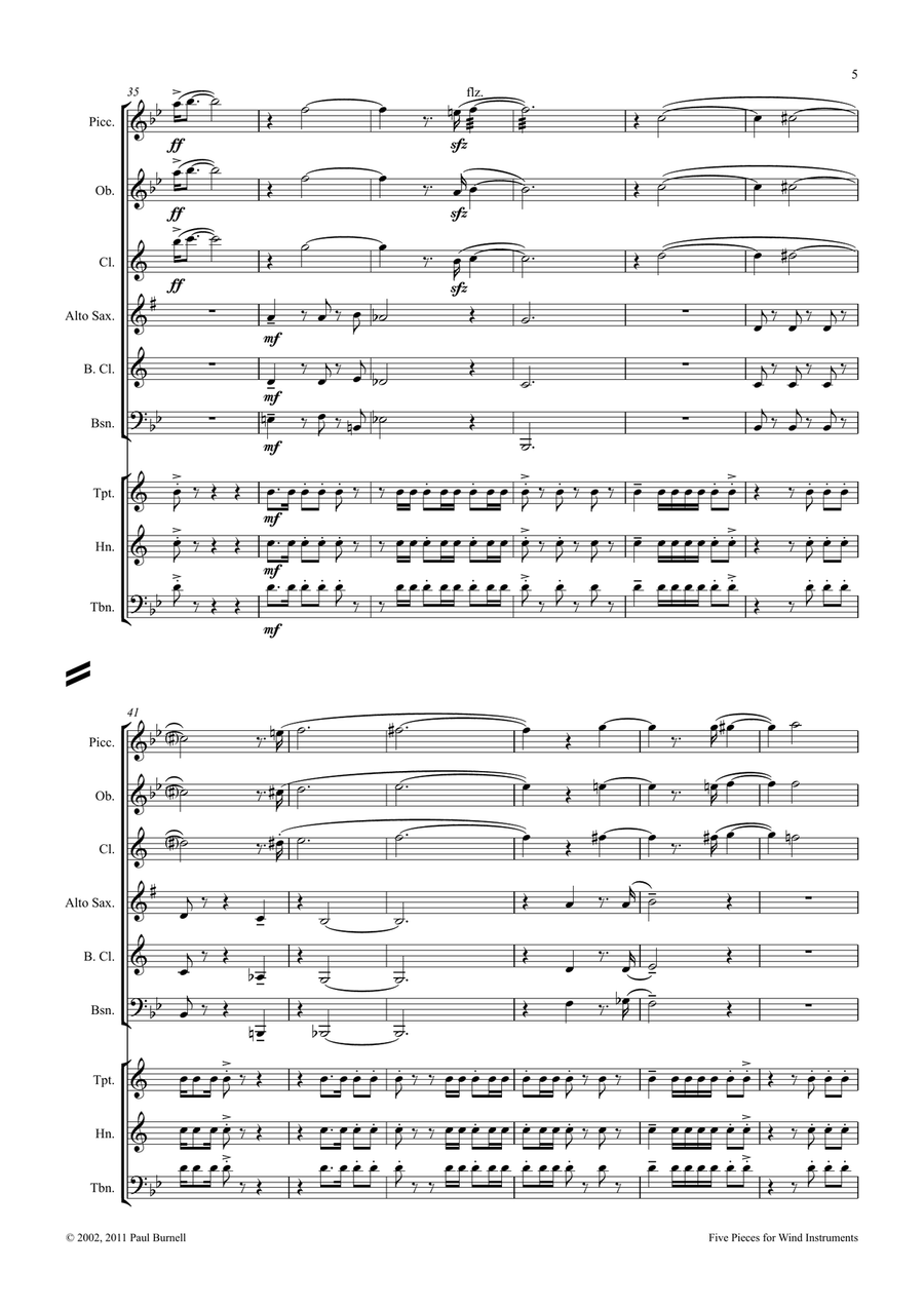 Five Pieces for Wind Instruments Large Ensemble scores gallery preview page 5