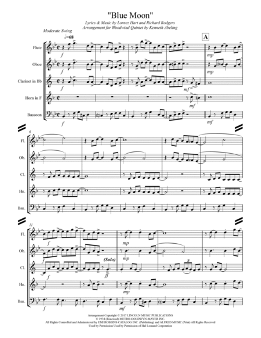 Blue Moon Blue Moon Woodwind Quintet scores gallery preview page 2