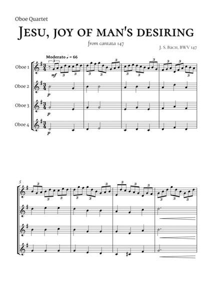 Bach Jesu, joy of man's desiring for Oboe Quartet