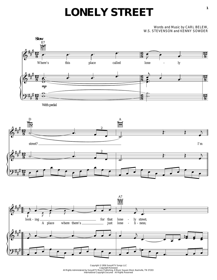 Lonely Street Lonely Street Piano, Vocal, Guitar scores gallery preview page 1