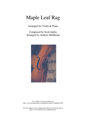 Book cover for Maple Leaf Rag arranged for Violin and Piano