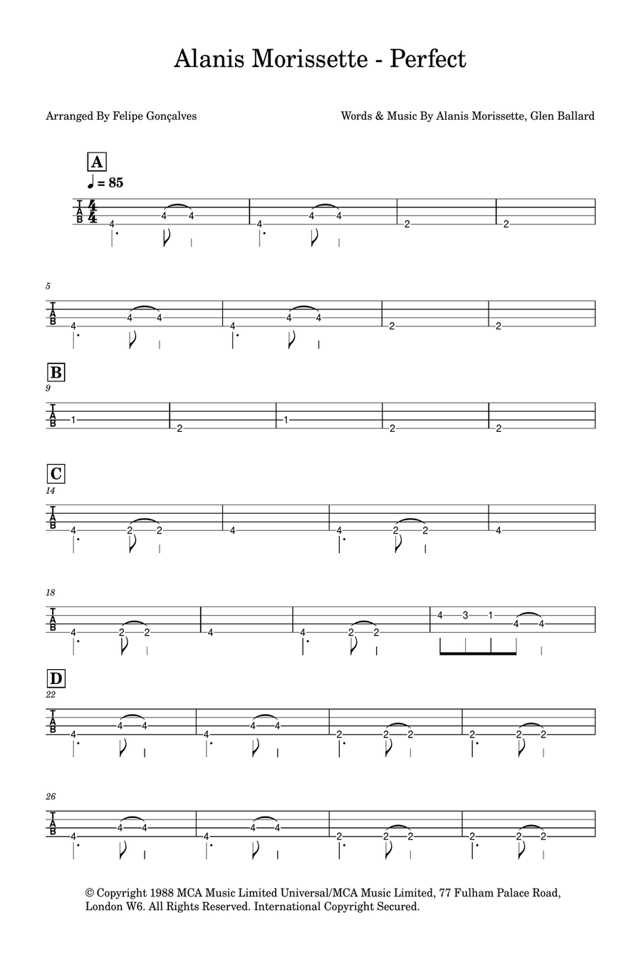 Perfect Bass Guitar Tablature scores gallery preview page 1