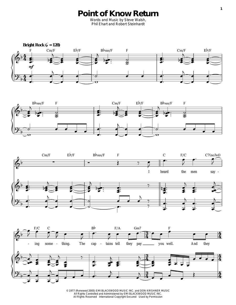 Point Of Know Return Piano, Vocal scores gallery preview page 1