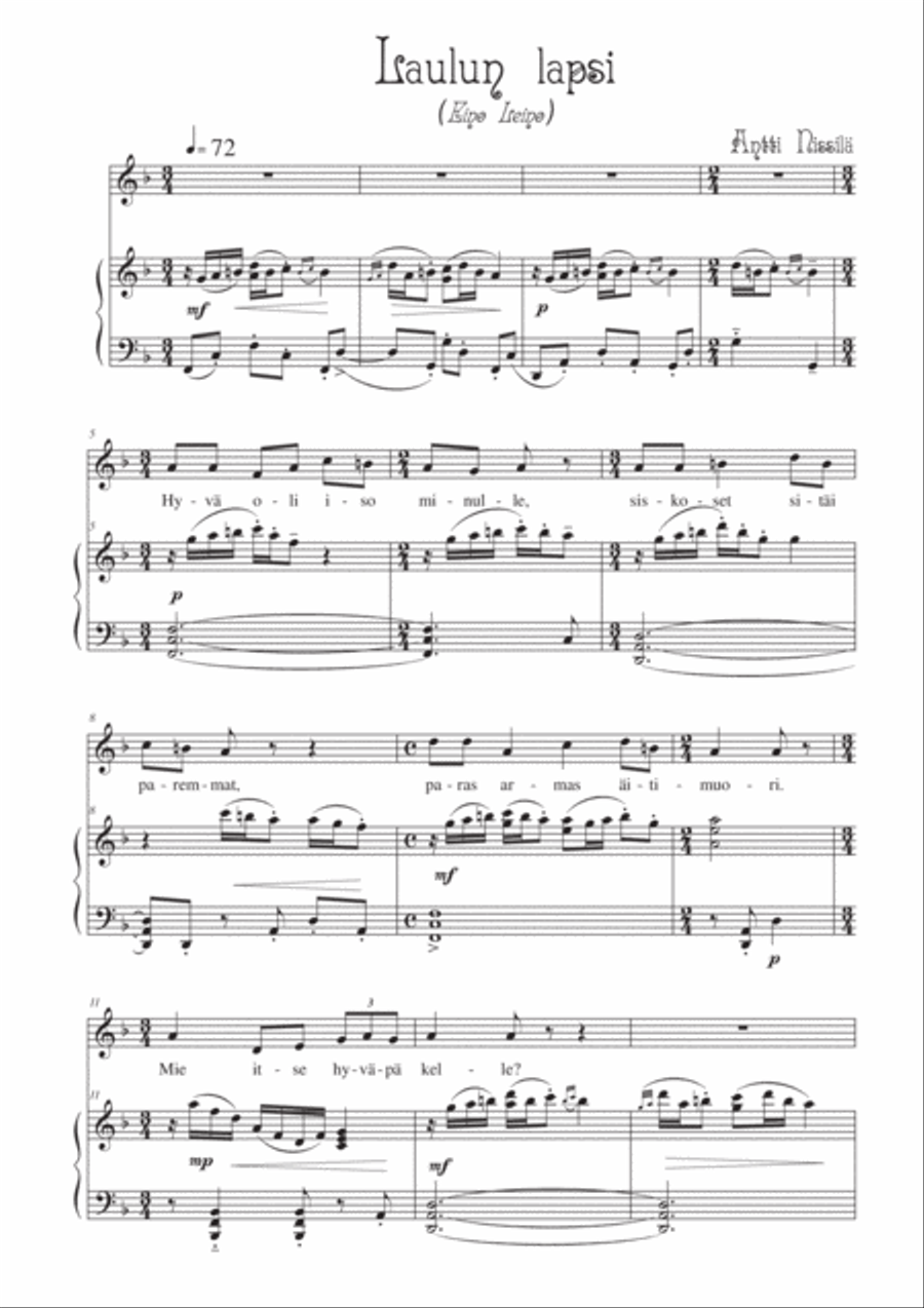 Laulun lapsi Voice scores gallery preview page 1