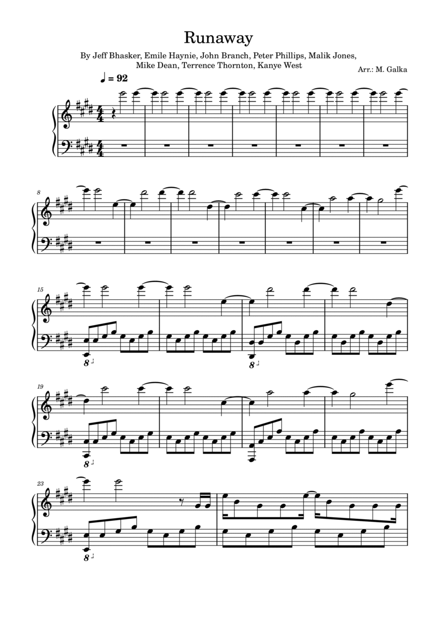Runaway Piano Solo scores gallery preview page 1