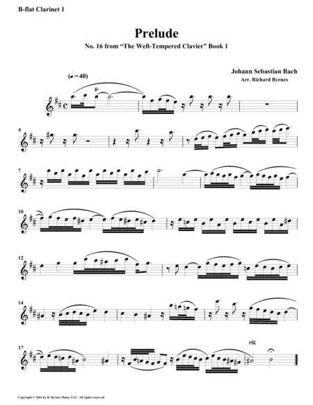Prelude 16 from Well-Tempered Clavier, Book 1 (Clarinet Quartet) image number null