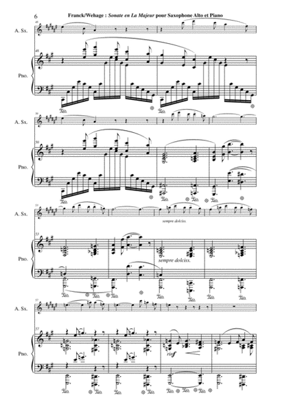 César Franck: Sonata in A major, arranged for alto saxophone and piano by Cesar Auguste Franck Alto Saxophone - Digital Sheet Music