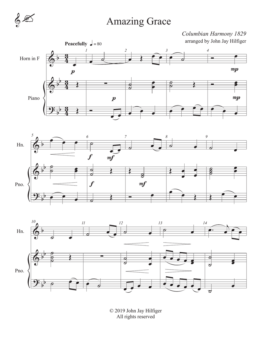 Amazing Grace for French Horn and Piano Horn scores gallery preview page 3