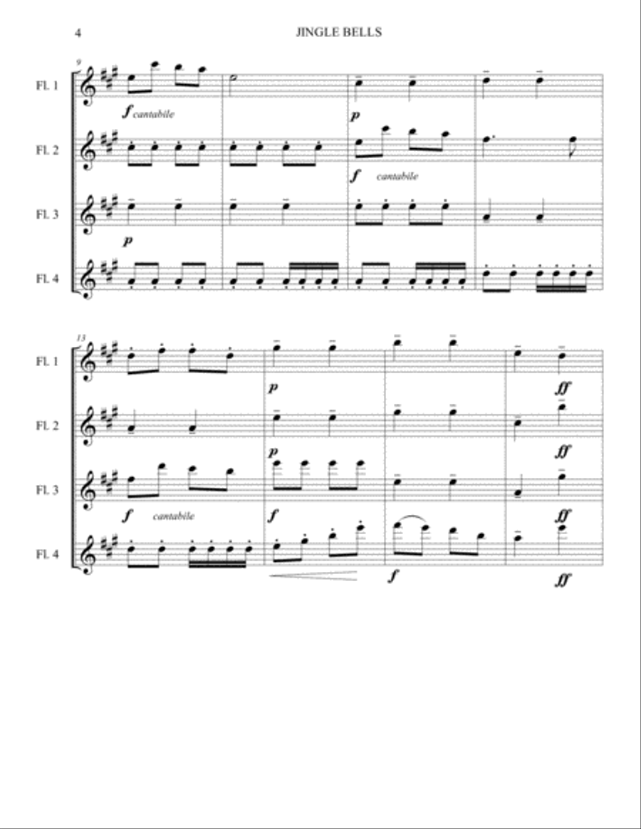 JINGLE BELLS FOR FLUTE QUARTET Flute Quartet scores gallery preview page 4