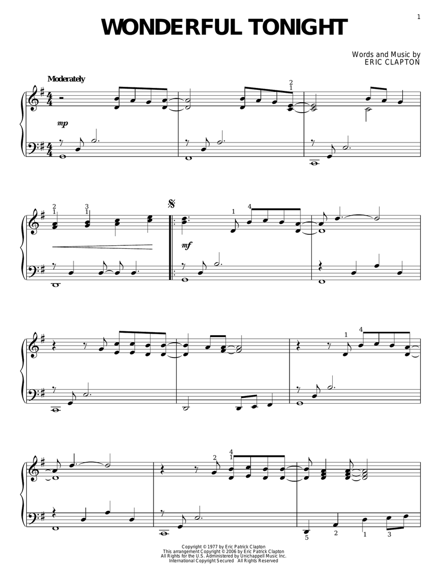 Wonderful Tonight Piano Solo scores gallery preview page 1