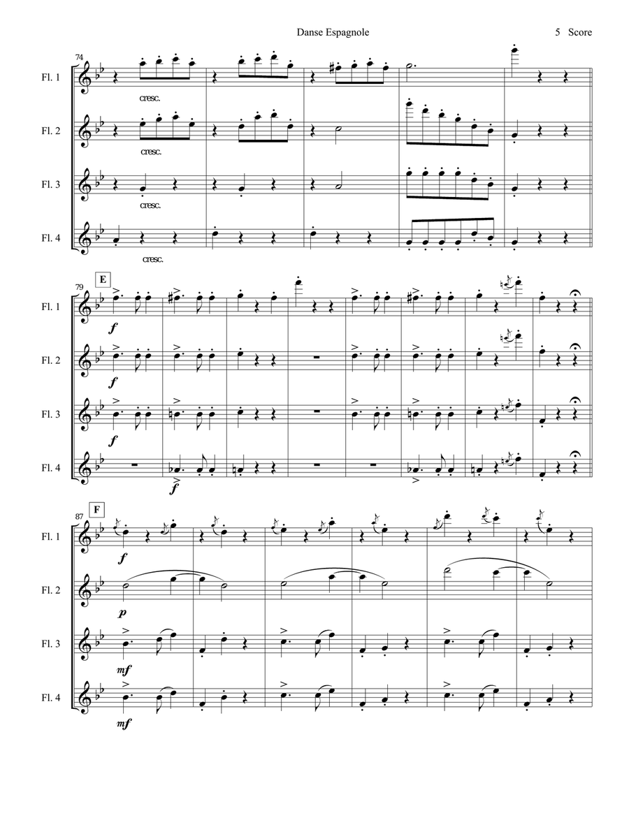 Danse Espagnole for Flute Quartet Flute Quartet scores gallery preview page 6