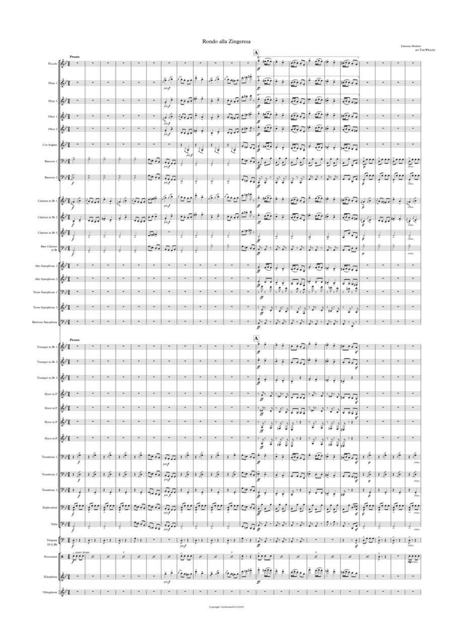 Brahms arr Timothy R Wheeler Rondo alla Zingeresa, Op.25 Small Ensemble scores gallery preview page 1
