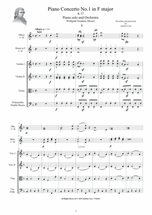 Mozart - Piano Concerto No.1 in F major K 37 for Piano solo and Orchestra - Score and Parts