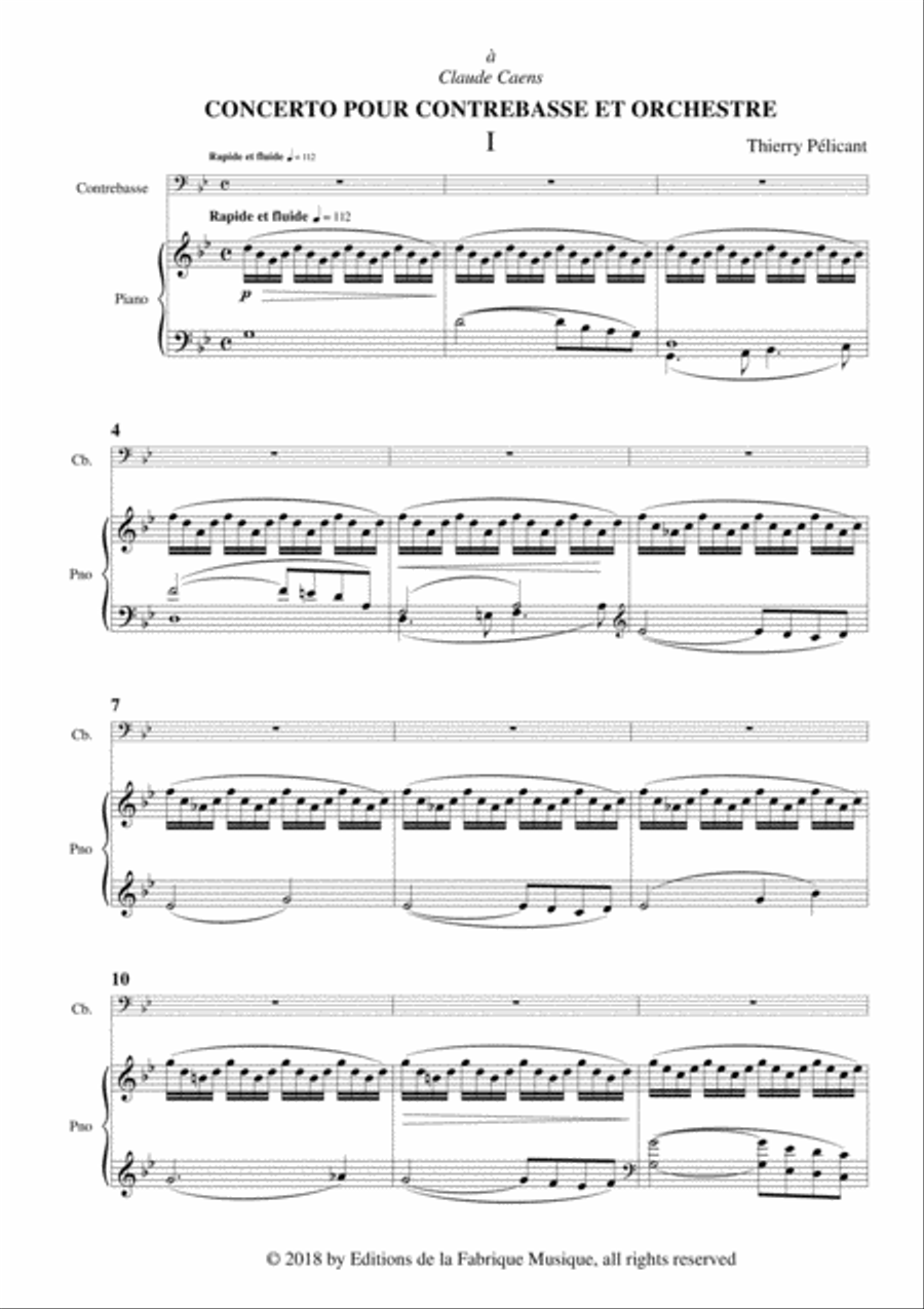 Thierry Pélicant: Concerto for contrabass and orchestra, piano reduction and solo part image number null