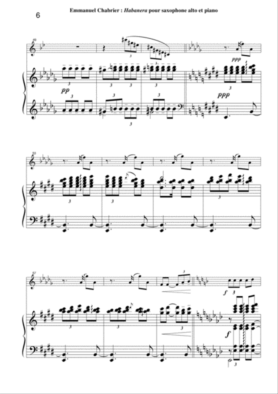 Emmanuel Chabrier: Habanera arranged for alto saxophone and piano Alto Saxophone scores gallery preview page 6