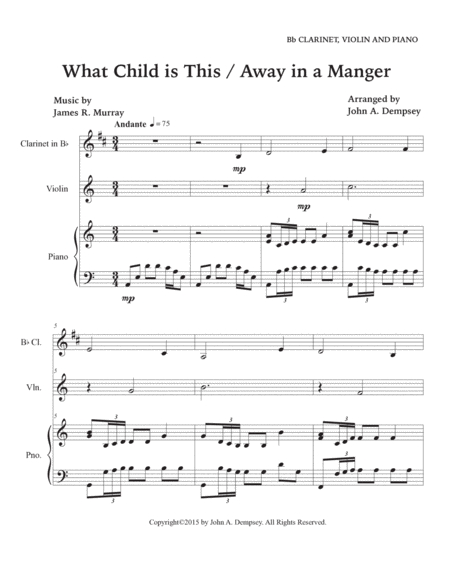 Christmas Medley (What Child is This / Away in a Manger): Trio for Clarinet, Violin and Piano image number null