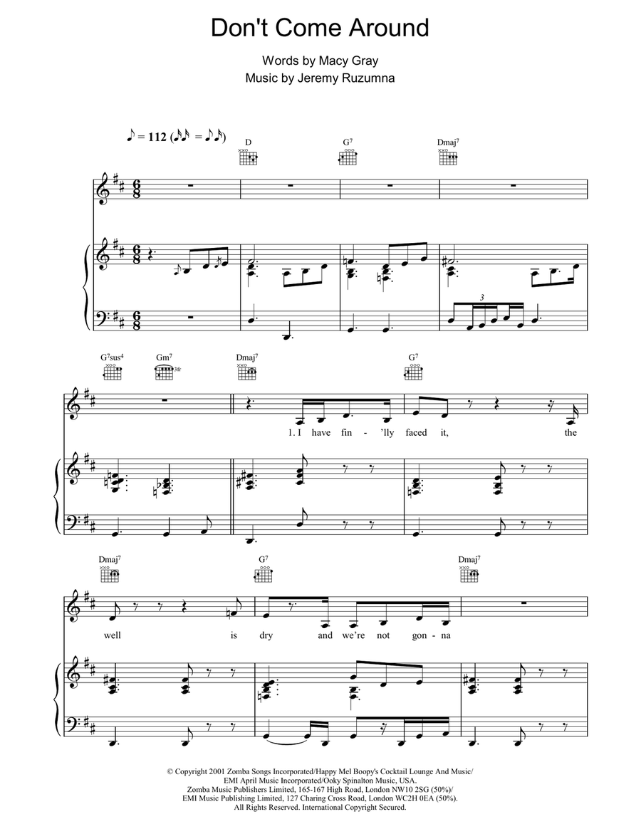 Don't Come Around Don't Come Around Piano, Vocal, Guitar scores gallery preview page 1