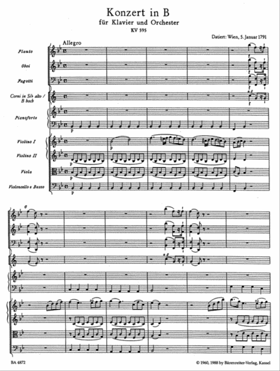 Concerto for Piano and Orchestra, No. 27 B flat major, KV 595 Orchestra scores gallery preview page 2