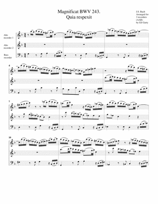 Quia respexit from Magnificat, BWV 243 (arrangement for 3 recorders)