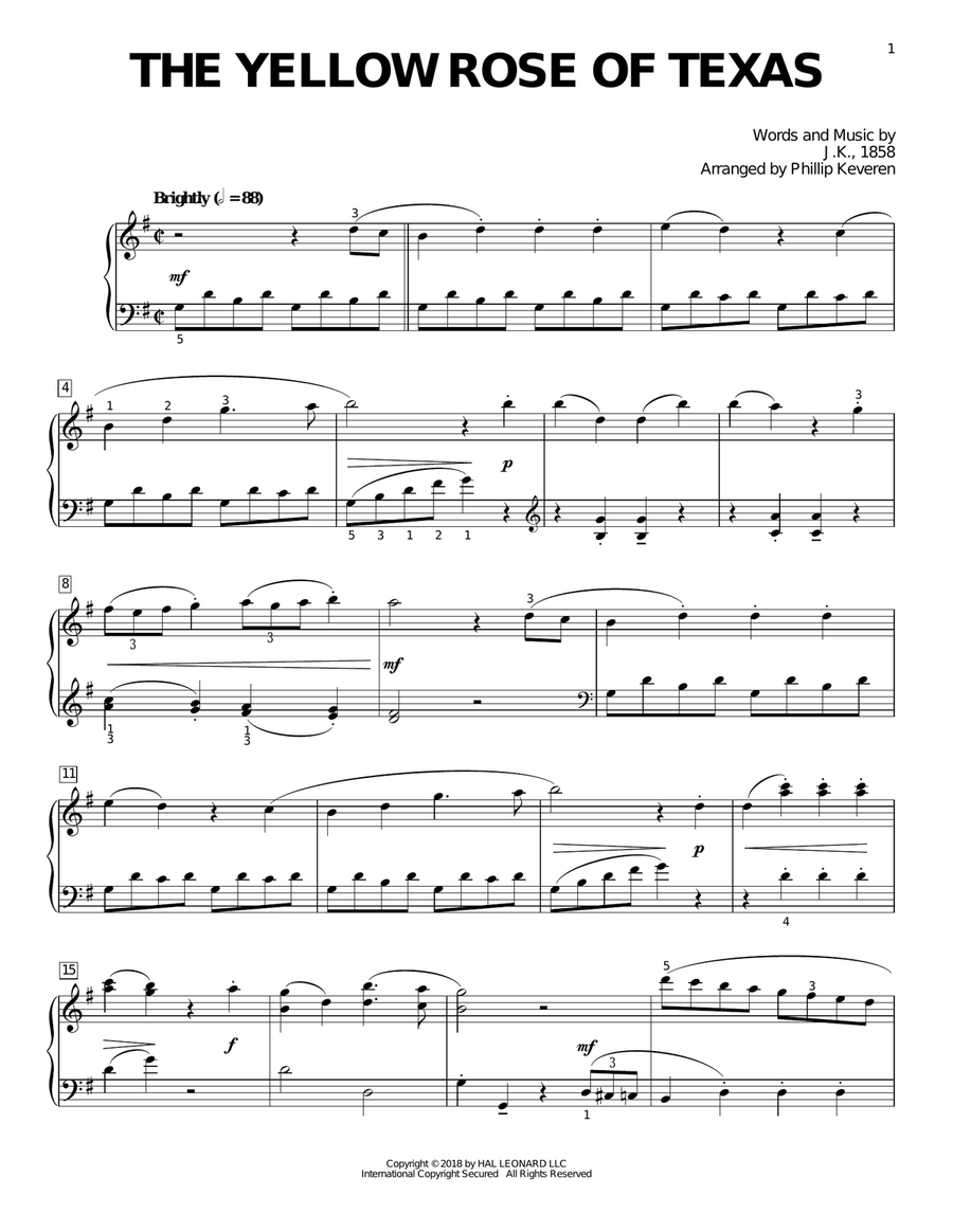 The Yellow Rose Of Texas [Classical version] (arr. Phillip Keveren) Piano Solo scores gallery preview page 1