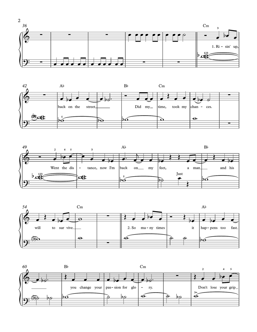 Eye Of The Tiger Easy Piano scores gallery preview page 2
