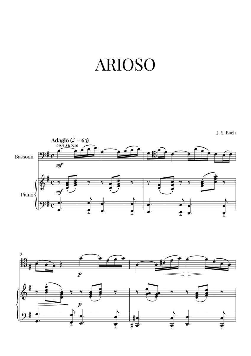 Arioso (from Cantata BWV 156) (for Bassoon and Piano)