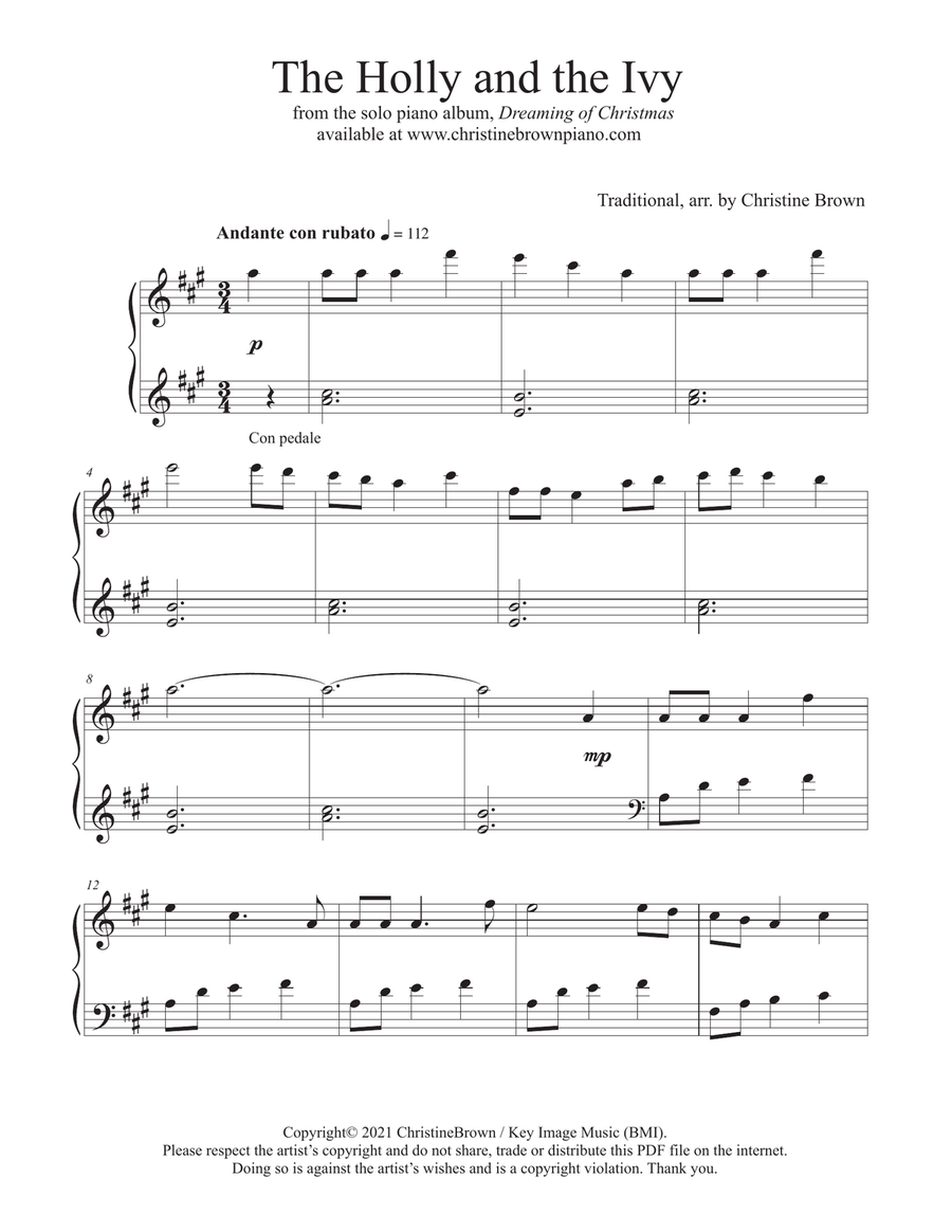 The Holly and the Ivy, piano solo Piano Solo scores gallery preview page 1