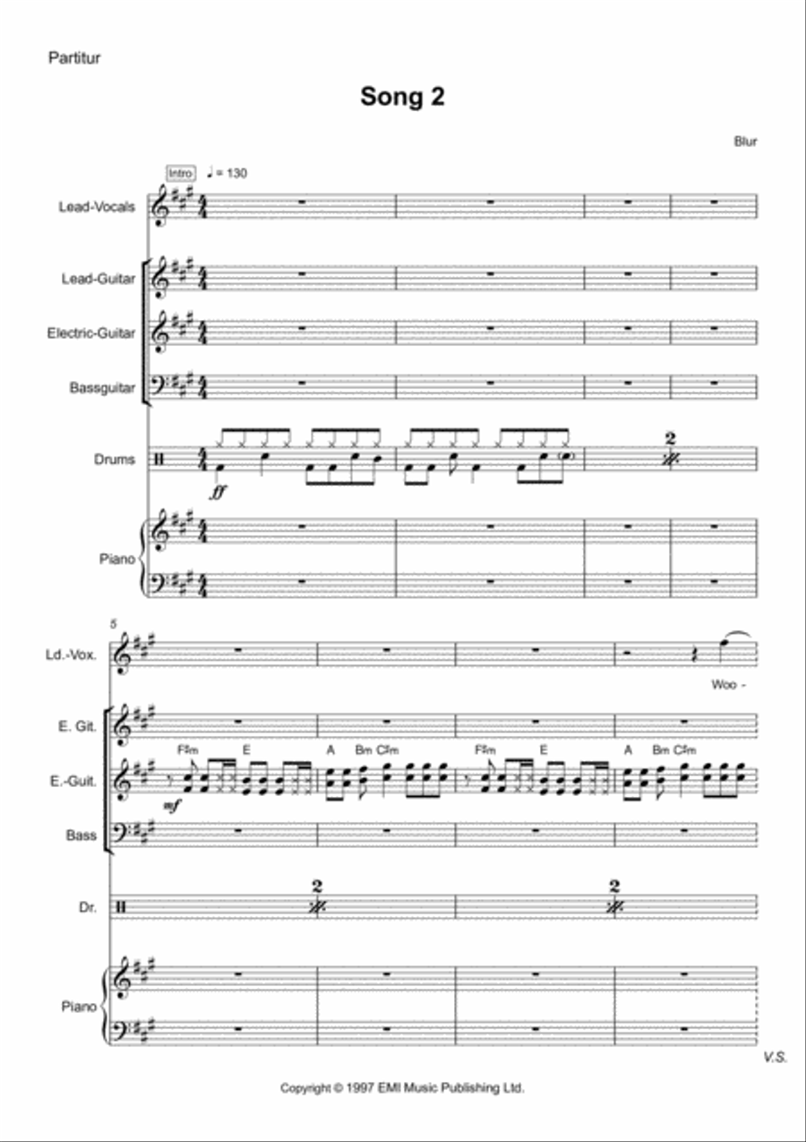 Song 2 Song 2 Piano, Vocal, Guitar scores gallery preview page 2