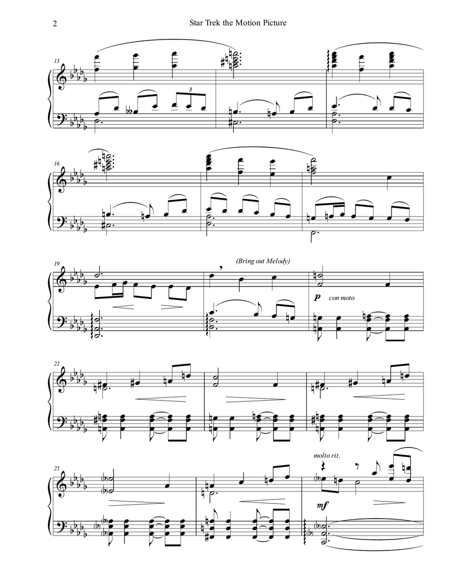 Star Trek(r) The Motion Picture Piano Solo scores gallery preview page 2