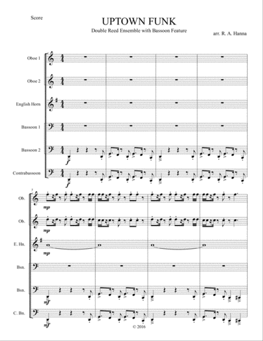 Uptown Funk Woodwind Ensemble scores gallery preview page 1
