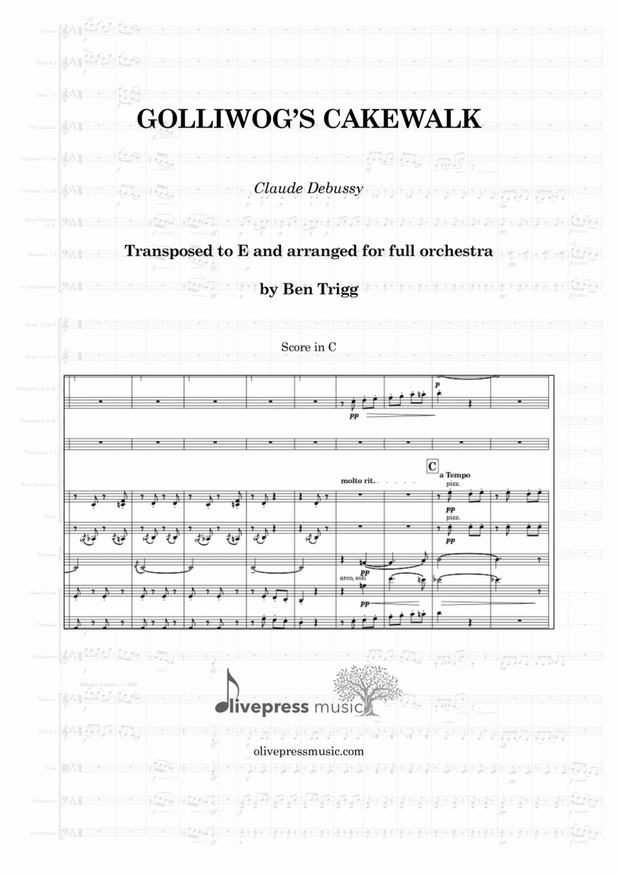 Golliwog's Cakewalk (Full Orchestra) – Score and Parts – Transposed to E Full Orchestra scores gallery preview page 1