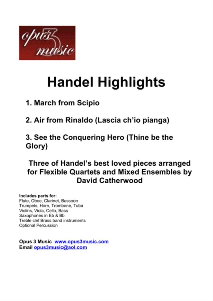 Handel Highlights - March from Scipio Air from Rinaldo See the Conquering Hero- for Flex ensembles Concert Band scores gallery preview page 1