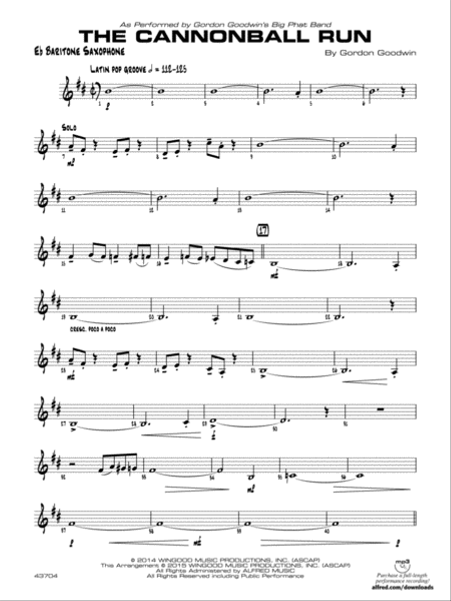 The Cannonball Run: E-flat Baritone Saxophone Jazz Ensemble scores gallery preview page 1