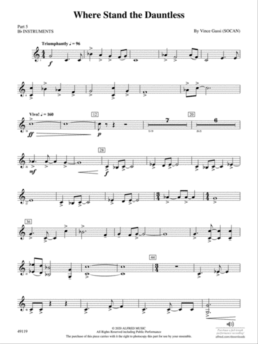 Where Stand the Dauntless: Part 5 - B-flat Instruments Concert Band scores gallery preview page 1