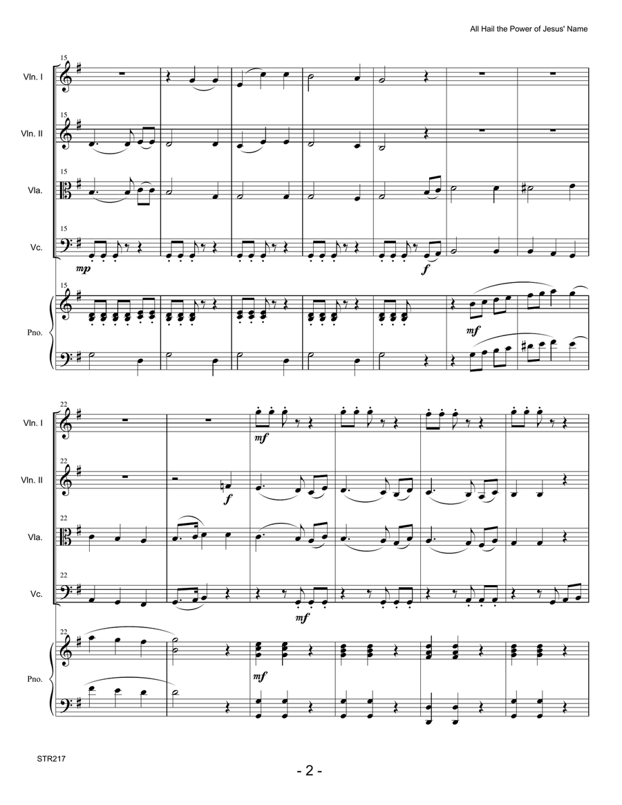ALL HAIL THE POWER OF JESUS' NAME for STRING QUARTET with Piano Piano Quintet scores gallery preview page 2