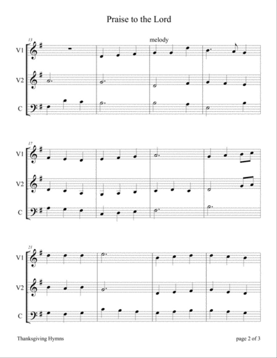 Praise to the Lord (for String Trio – 2 Violins and 1 Cello) String Trio scores gallery preview page 4