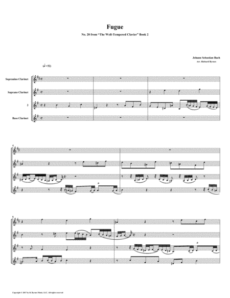 Fugue 20 from Well-Tempered Clavier, Book 2 (Clarinet Quartet) image number null