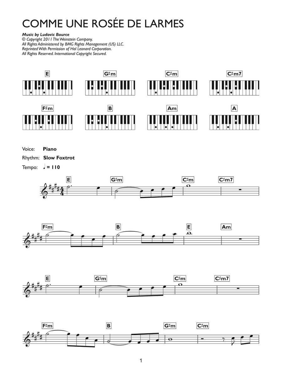 Comme Une Rosee De Larmes (from The Artist) Piano Solo scores gallery preview page 1