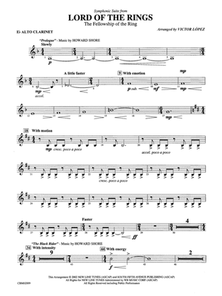 The Lord of the Rings: The Fellowship of the Ring, Symphonic Suite from: E-flat Alto Clarinet