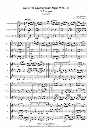 Beethoven: Suite for Mechanical Organ (Clock) WoO 33 Mvt. 3 Allegro - high brass trio (treble clef)