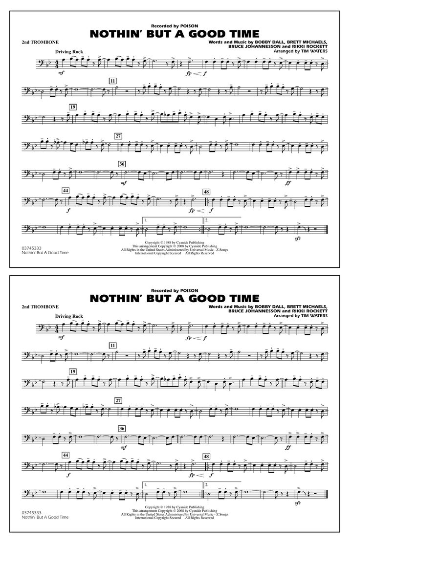 Nothin' But A Good Time - 2nd Trombone Marching Band scores gallery preview page 1