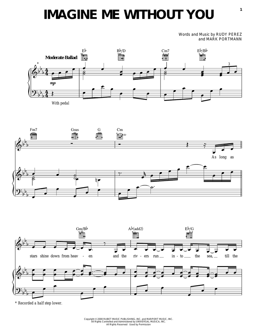 Imagine Me Without You Piano, Vocal, Guitar scores gallery preview page 1