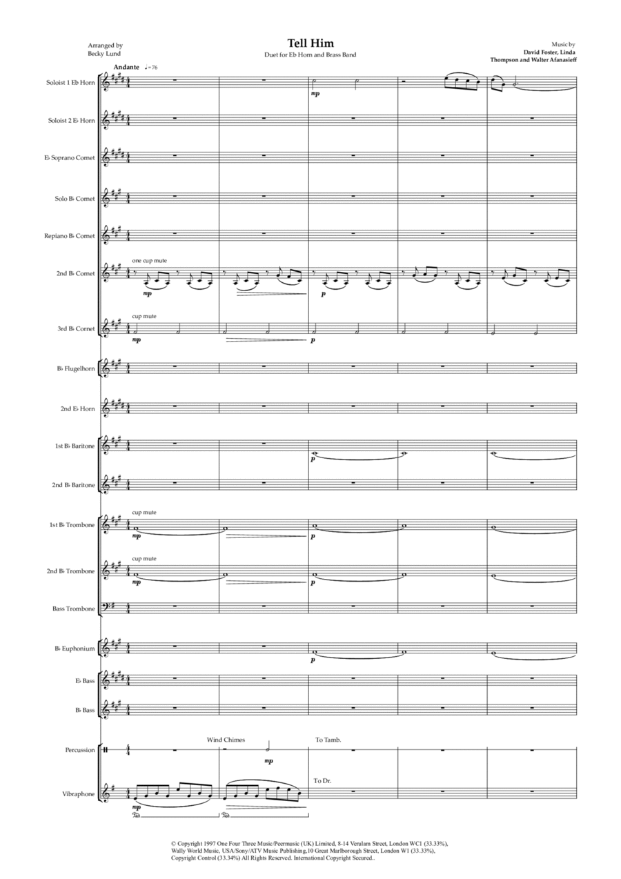 Tell Him - Score Only Brass Ensemble scores gallery preview page 1