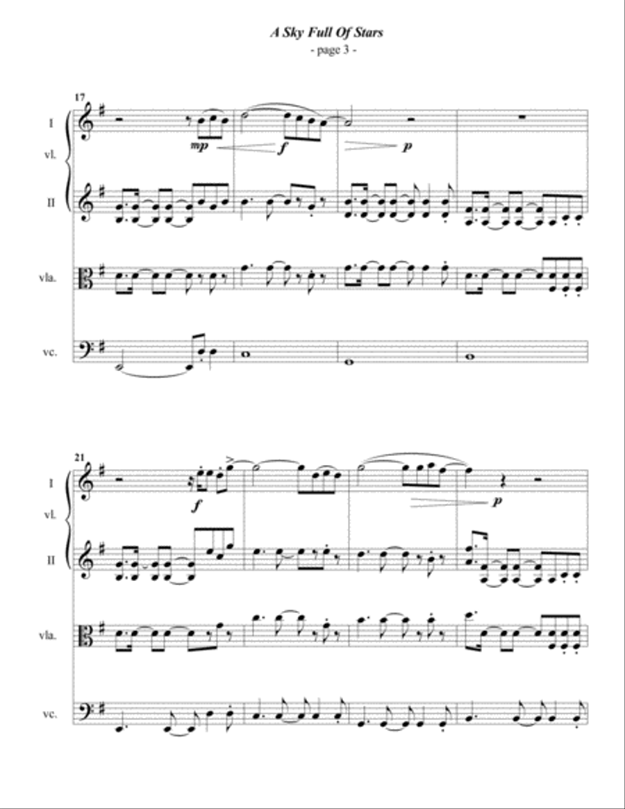 A Sky Full Of Stars String Quartet scores gallery preview page 3