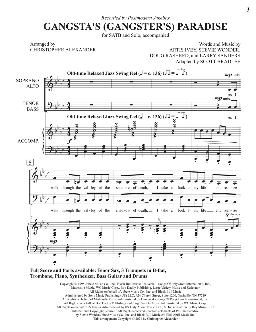 Gangsta's Paradise Gangsta's Paradise 4-Part scores gallery preview page 3