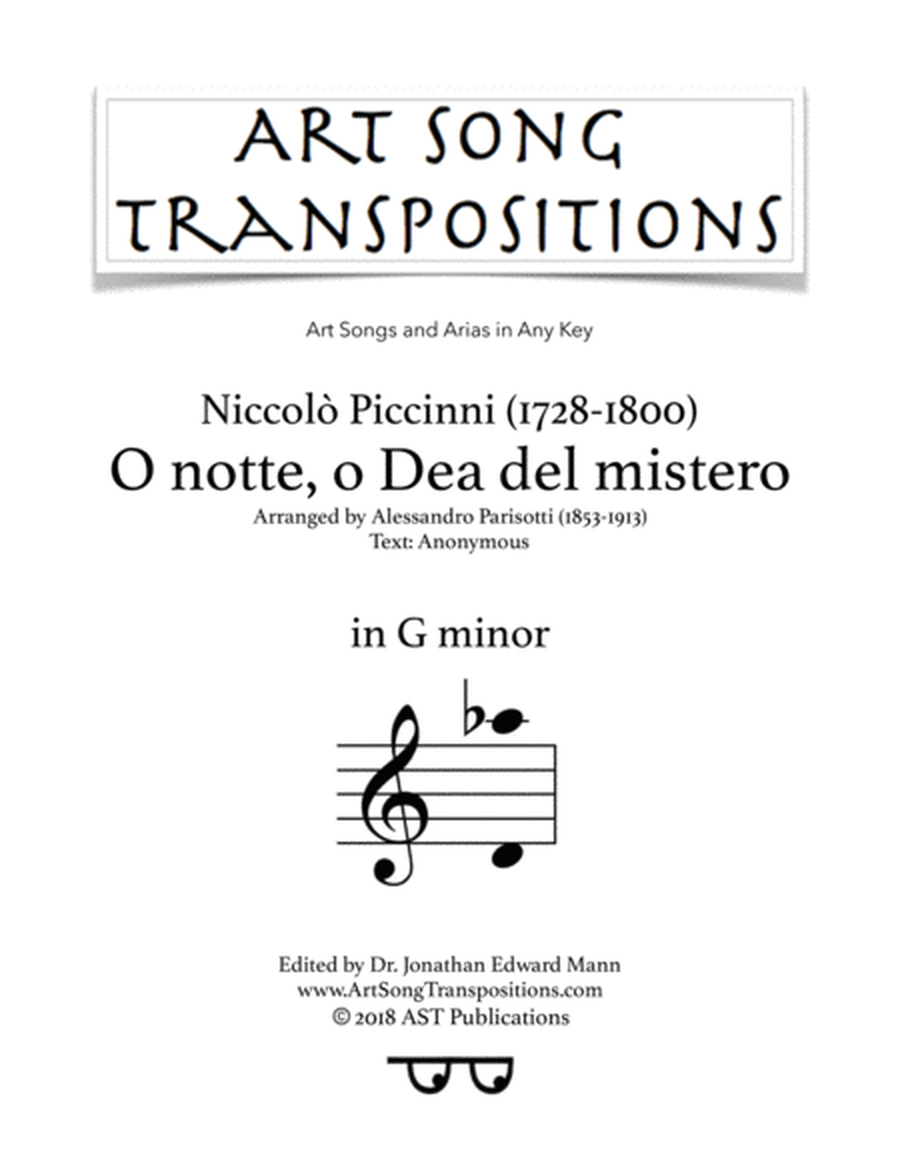 PICCINNI: O notte, O Dea del mistero (transposed to G minor)