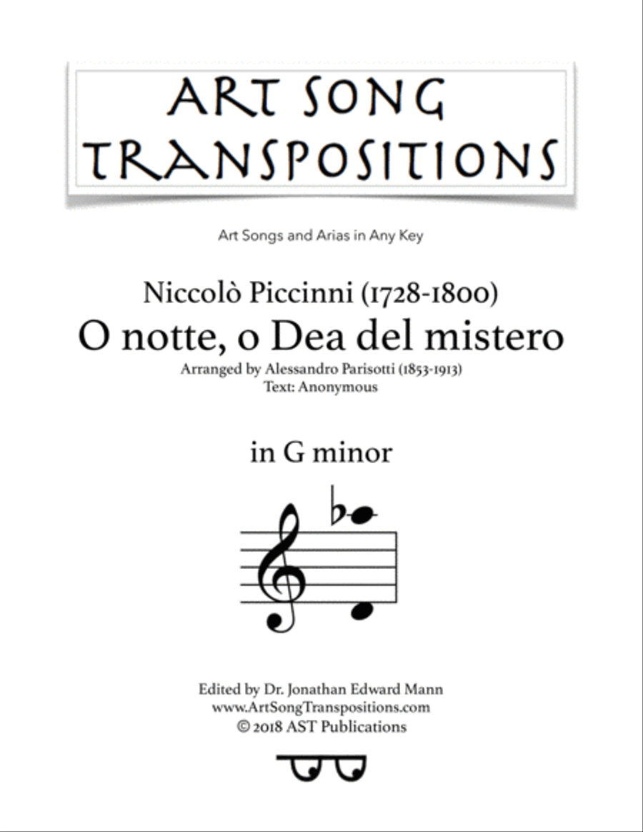 PICCINNI: O notte, O Dea del mistero (transposed to G minor) Voice scores gallery preview page 1