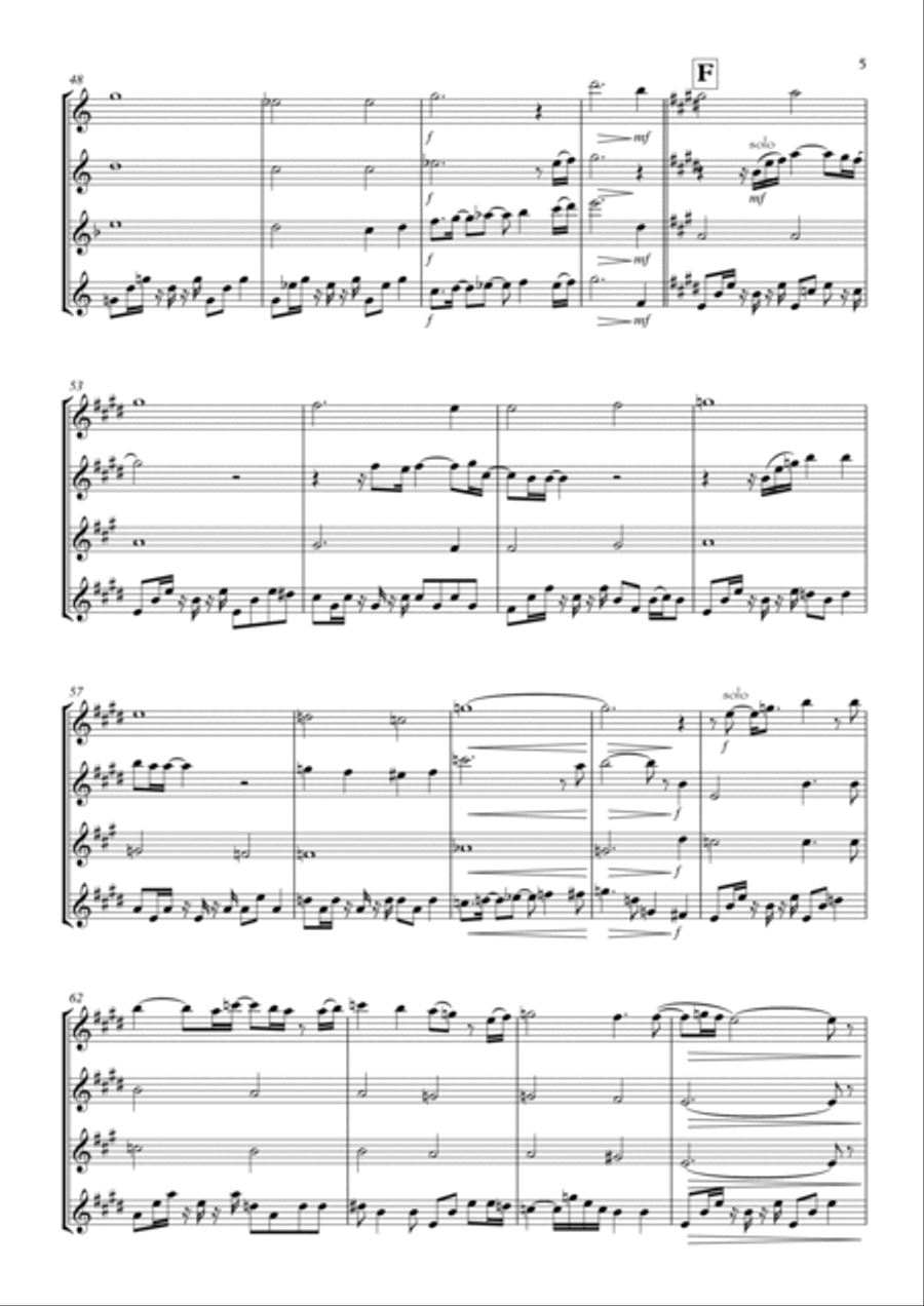 One Day I'll Fly Away Flute Quartet scores gallery preview page 5